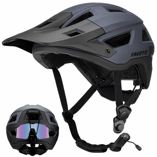Favoto Mountain Bike Helmet with Visor Lightweight - Double In-Mold Technology MTB Helmet for Men Women Road Cycling Helmet L(59-61cm) Adjustable Grey