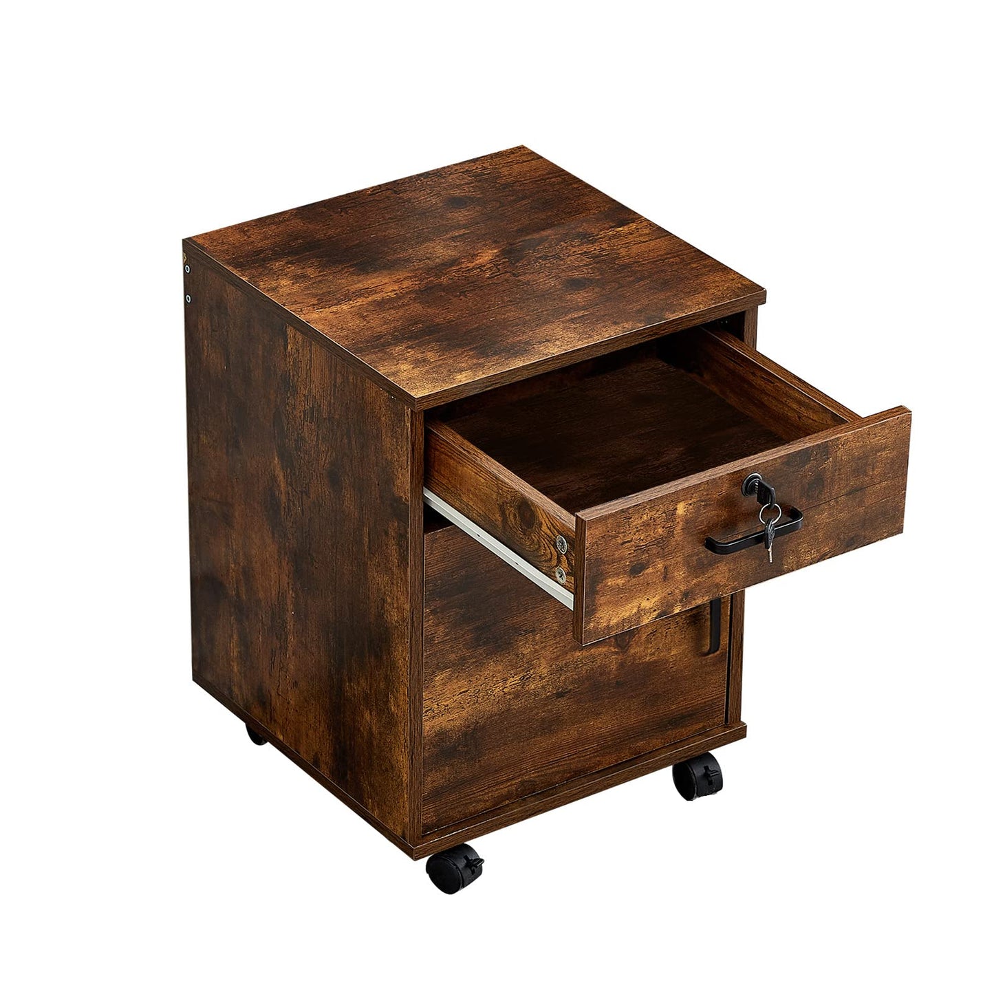 OFCASA mobile file cabinet with 1 drawer and 1 door lockable file cabinet office drawer on wheels industrial wood rolling cabinet for home office 40 x 40 x 55 cm