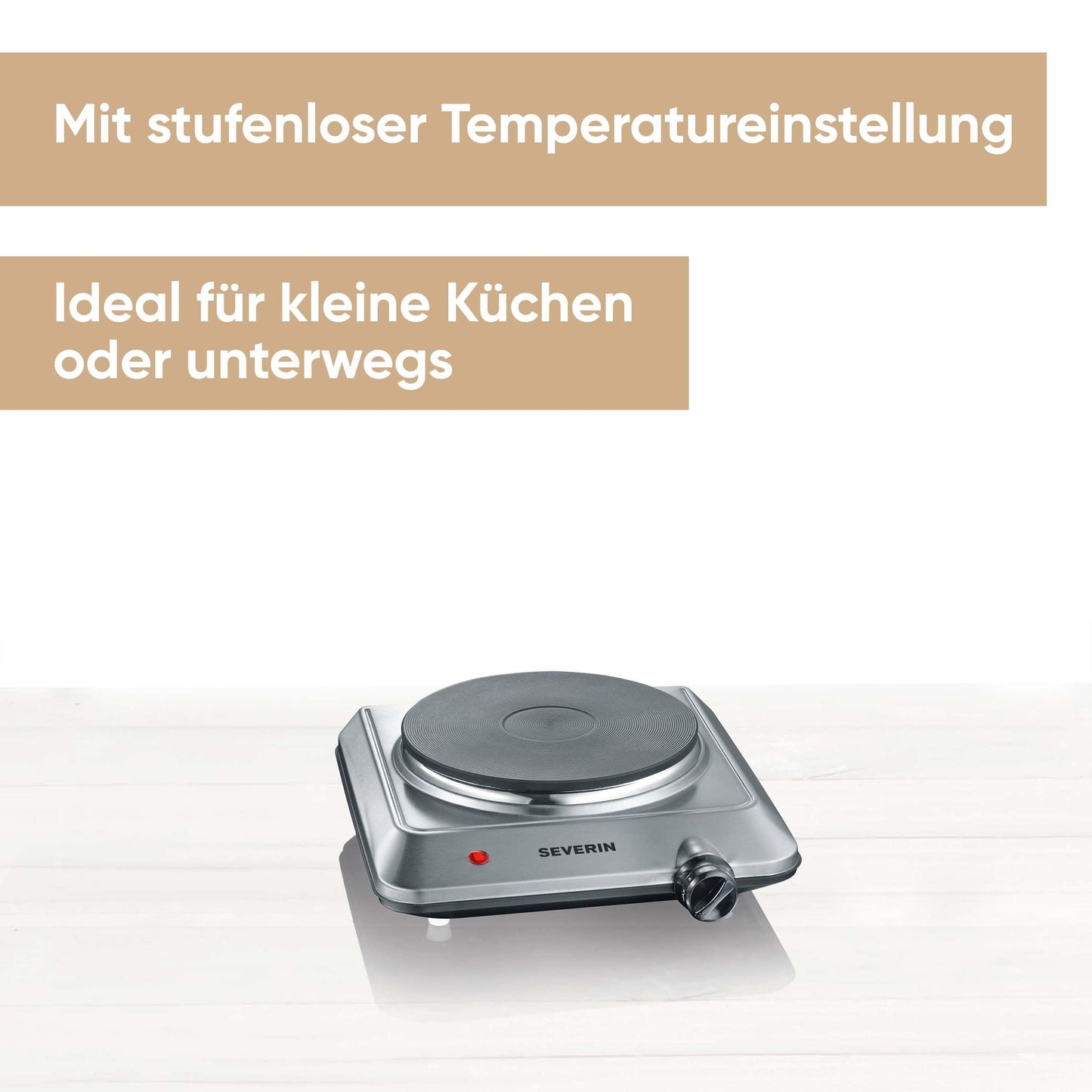 SEVERIN hot plate for kitchen, office, or camping, small stove with continuous temperature control, camping stove, heating ring with 18cm diameter, stainless steel, 1,500 W, KP 1092