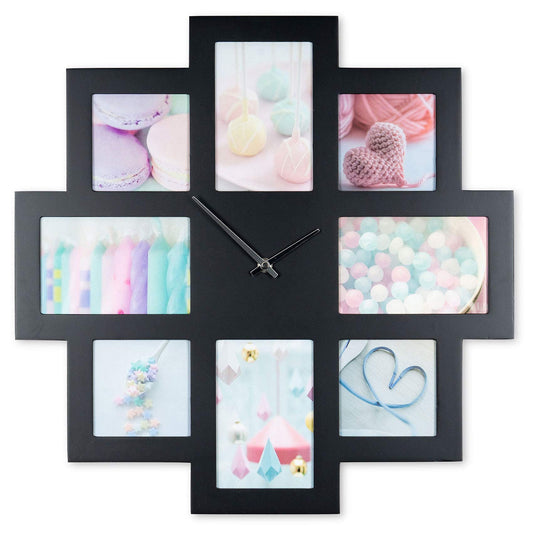 levandeo wall clock black 48x48cm wooden photo frame for 8 photos photo frame collage photo clock clock kitchen clock photo collage wall decoration decor
