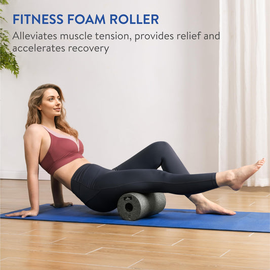 EVEREST FITNESS Fascia Roll Spine 30 cm medium-hard in dark gray incl. booklet - Professional fascia roll for back - foam roller - massage roller - fitness roll - yoga massage roller