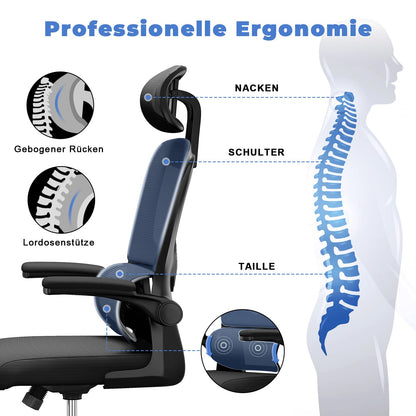 Naspaluro office chair, Ergonomic desk chair with adjustable headrest, armrests, dynamic lumbar support, swivel chair with breathable mesh cover for home office, black.