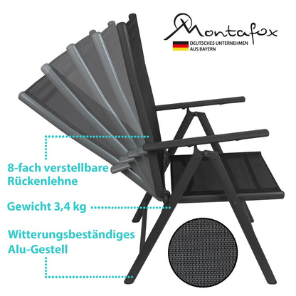 Montafox Folding Chair Set Balcony Chairs Aluminum Garden Chair Adjustable Foldable Load Capacity 120 kg Outdoor High-Back Aluminum Folding Chair Double Pack Balcony Terrace, Color:Black, Quantity:4 Pieces