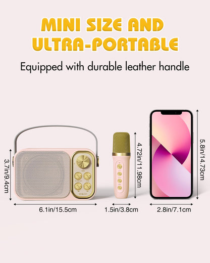 BESCOST Karaoke Machine with 2 microphones, Mini Karaoke System with 7 voice effects, portable Bluetooth Karaoke speaker for kids & adults, perfect for parties, birthdays.