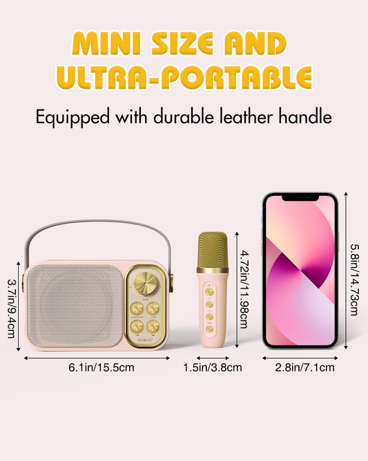 BESCOST Karaoke Machine with 2 microphones, Mini Karaoke System with 7 voice effects, portable Bluetooth Karaoke speaker for kids & adults, perfect for parties, birthdays.