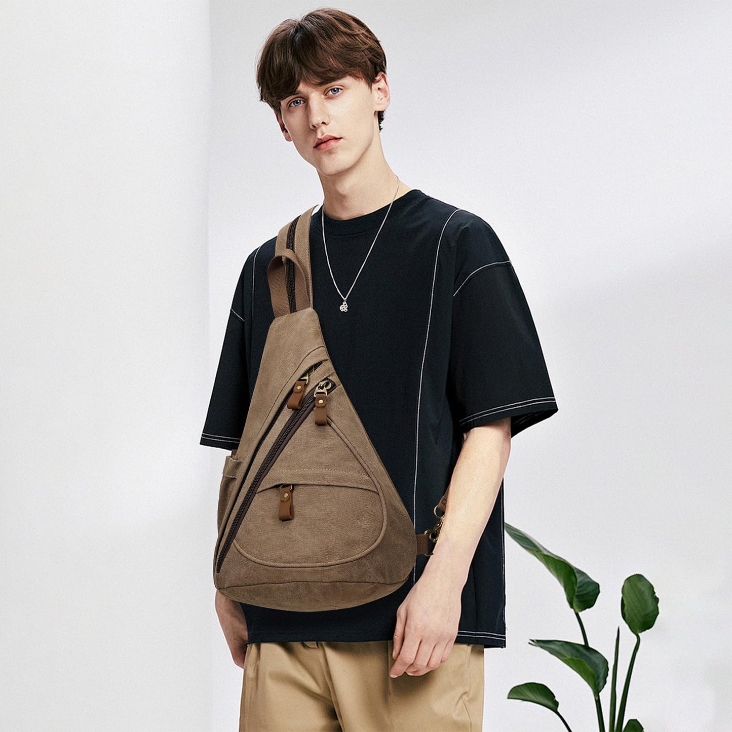 KL928 Canvas Sling Bag Backpack for women and men - shoulder bag crossbody bag with adjustable shoulder strap perfect for outdoor sports, hiking, cycling, mountaineering, traveling.