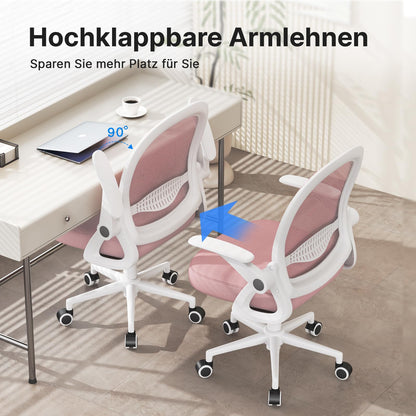 Rattan tree Ergonomic Office Chair, Desk Chair with Breathable Backrest, Height Adjustable, Mesh Chair with Foldable Armrests, Computer Chair, 360° Swivel Chair for Office, Home, Pink.
