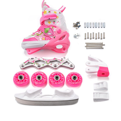 meteor® Inline Skates 4in1 Kids Inliner Roller Skates Roller Blades Quad Skates Carbon Kids Inline Skates Adjustable Shoe Big Wheels