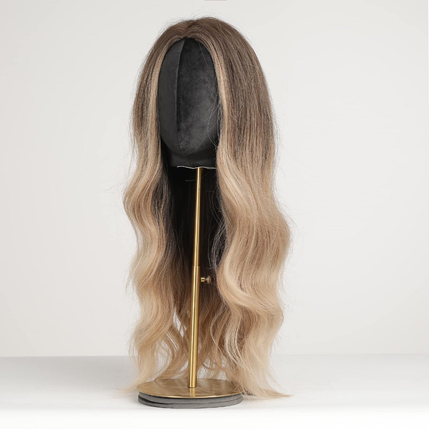 Haircube long wigs for women, center parting, dark roots.