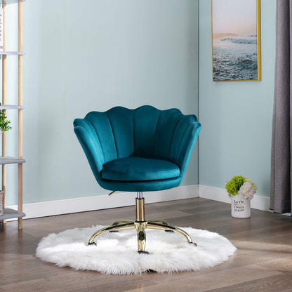 Wahson velvet office chair with wheels, height adjustable swivel computer chair. Ideal for bedroom/vanity. Blue-green color.