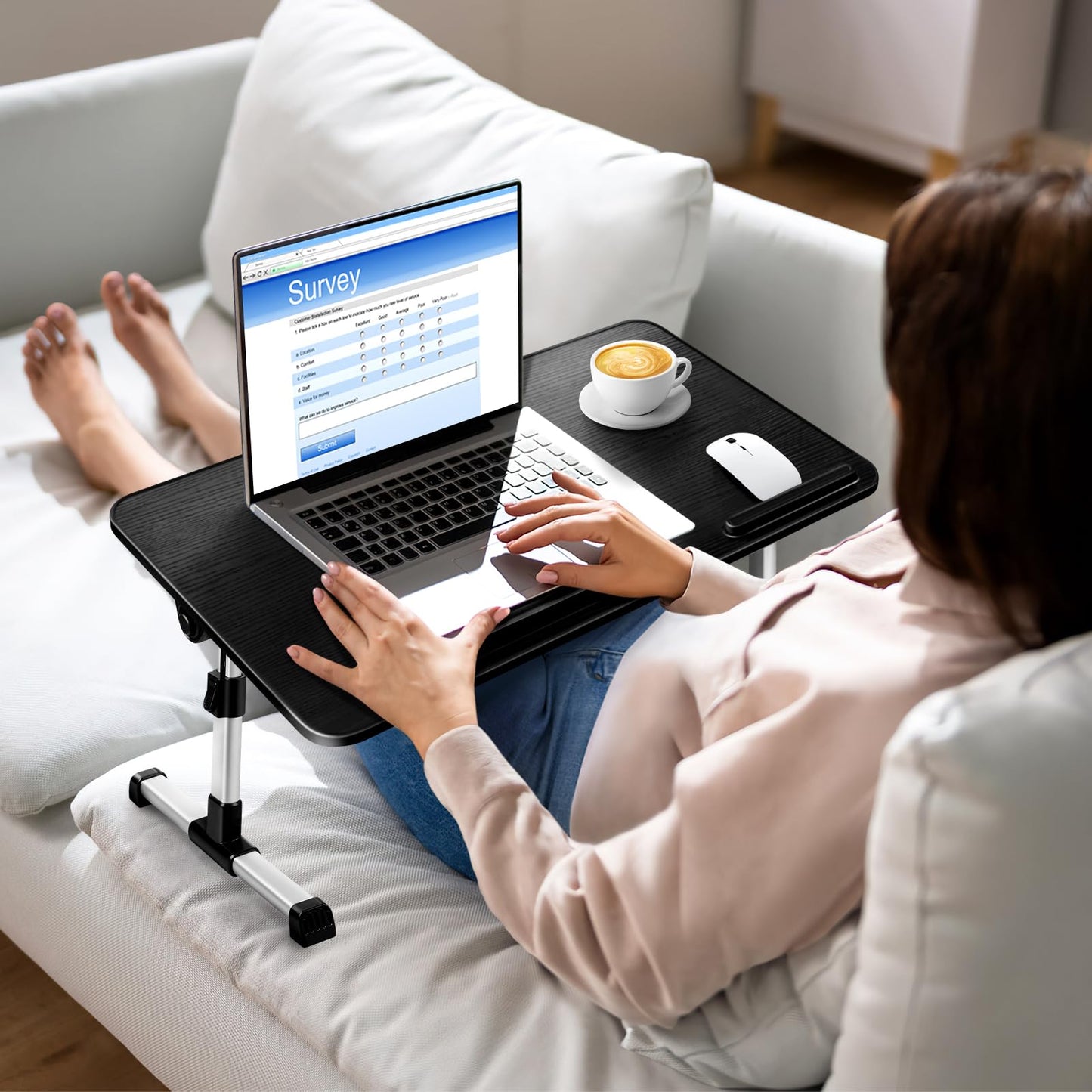 AirOpen laptop desk for bed, height adjustable, angle adjustable, folding bed table with drawer, tablet stand, laptop table for bed, sofa, couch, floor (53 x 30 cm, black)