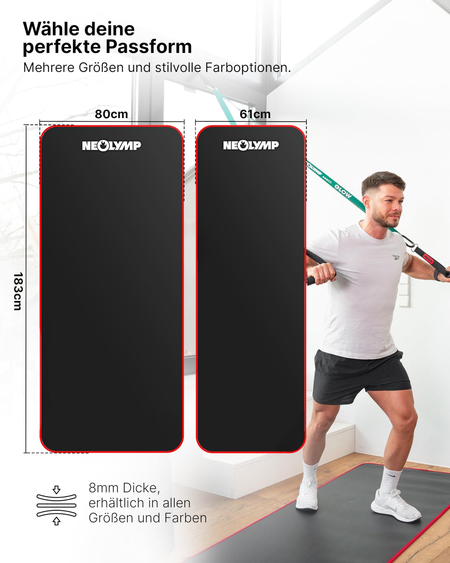 NEOLYMP extra thick and non-slip fitness mat with fitness E-book and carrying strap - Pilates mat, yoga mat, exercise mat, gymnastics mat, workout mat.