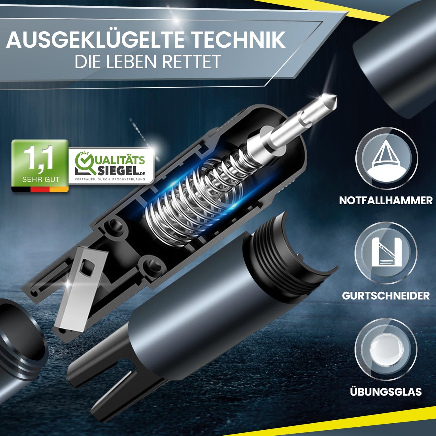 Dunlop Automotive belt cutter emergency hammer brand emergency hammer with test glass for practice - especially destroys composite safety glass of the new car generation - spring-loaded emergency hammer - Emergency CarTool