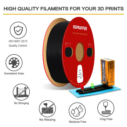 RepRapper Electrically Conductive PLA 3D Printer Filament 1.75mm 1kg Spool. +/- 0.03mm accuracy. Compatible with most FDM printers. Black PLA filament.