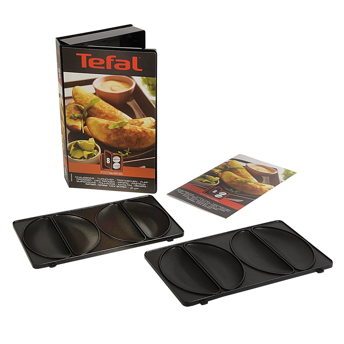 Tefal Snack Collection Plate for pastries/empanadas, compatible with SW85XX Snack Collection. Includes recipe book and convenient storage box. Black, XA8008.