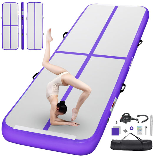 FBSPORT Airtrack Mat, 10cm Thickened 5M Tumbling Mat, Gymnastics Mat with Air Pump, Training Mat with Carry Bag, Exercise Mat for Home, Outdoor, Yoga