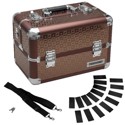 Anndora beauty case cosmetic bag - sturdy makeup case, tool case, aluminum makeup case with compartments - ideal for travel and professional use, lockable, brown