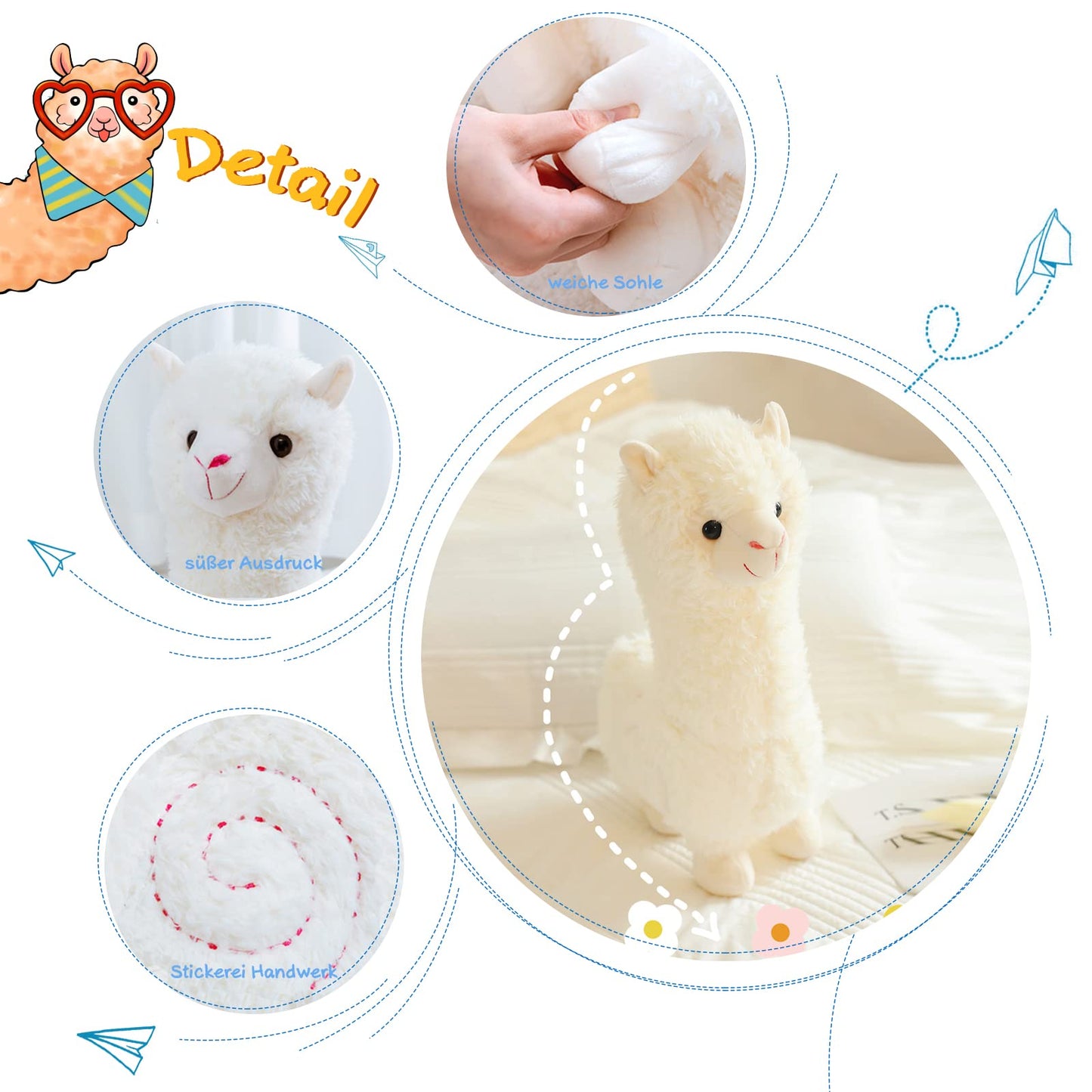 Alpaca plush toy, standing alpaca stuffed animal, cuddly alpaca, llama plushie gift for kids girls boys (.45cm, brown)