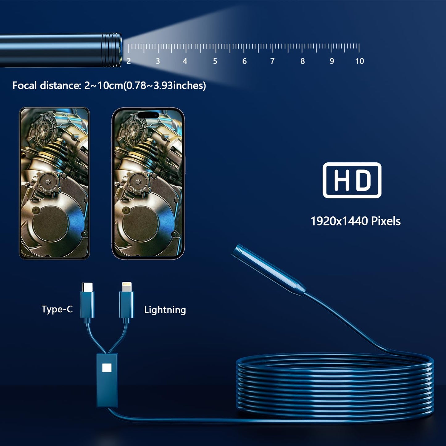 Endoscope camera with light, Colofree HD endoscope camera for phone Waterproof IP67 No WiFi No charging required Inspection camera Drain camera for Android & iOS (16.4 FT/5M)