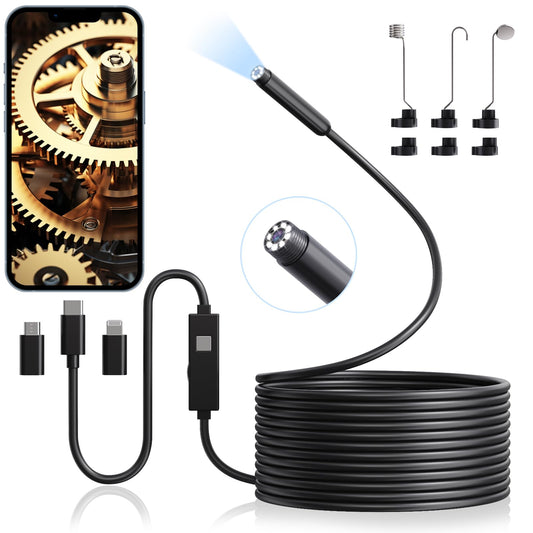 Endoscope camera with light, Aopick 1920 HD Endoscope Camera for phone with 8 LED light, No WiFi Required Inspection Camera IP67 Waterproof Drain Camera for Android & iPhone, Samsung (16.4 ft/5m)