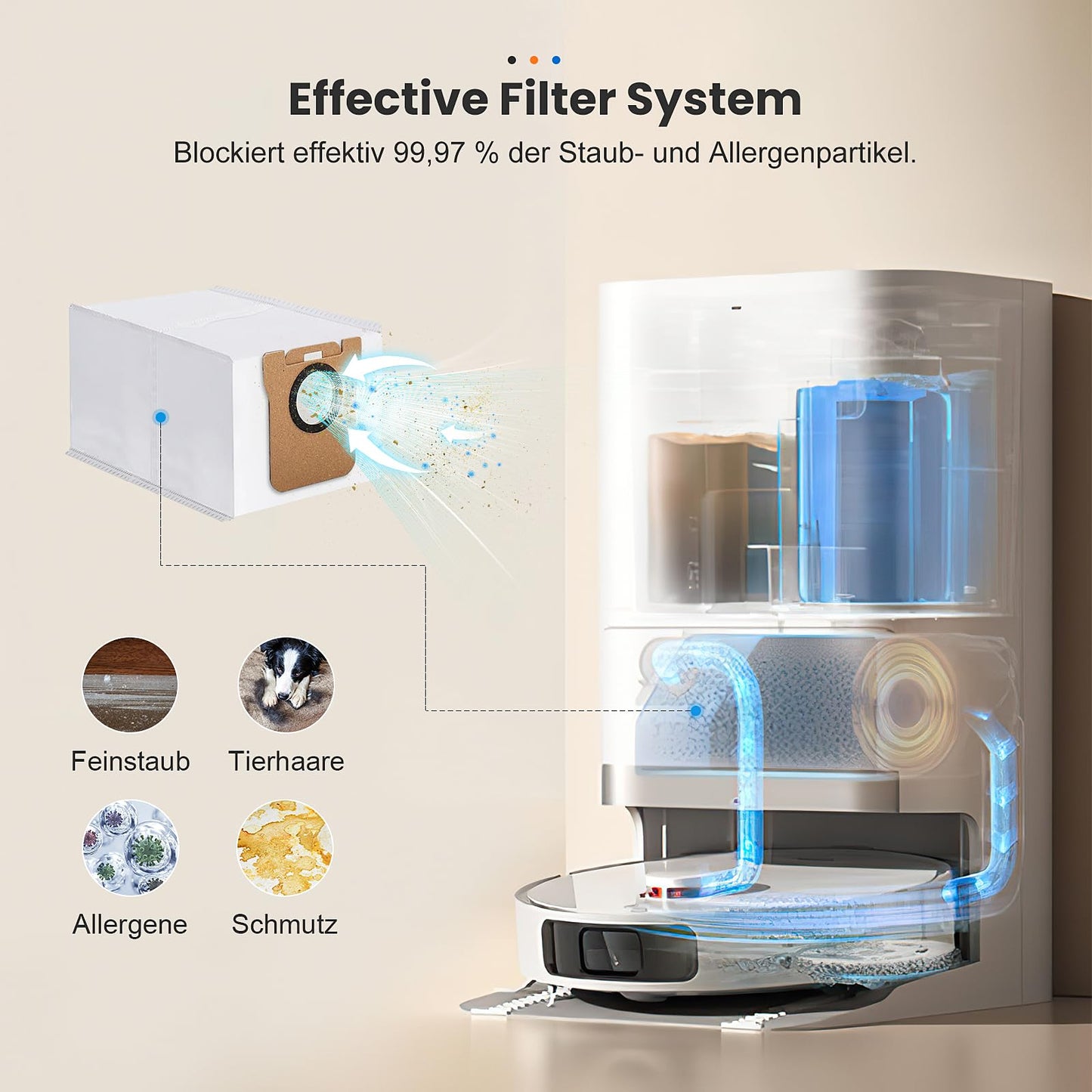 18 pieces of accessories for Xiaomi Robot Vacuum X20+ robot vacuum cleaner, including 1 main brush, 4 dust bags, 4 mop cloths, 4 side brushes, 4 filters, and 1 cleaning brush.