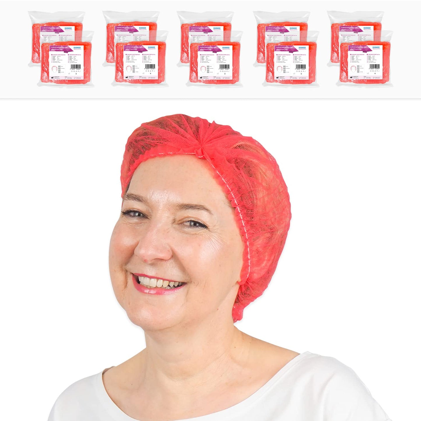 ARNOMED 1000x Disposable Hair Net 52 CM Red, Disposable Head Cover, Cap for Surgery, Gastronomy & Hygiene, Disposable Hair Cap, Disposable Head Cap, Hair Net, Clip Caps, Fabric Hair Protection Cap.