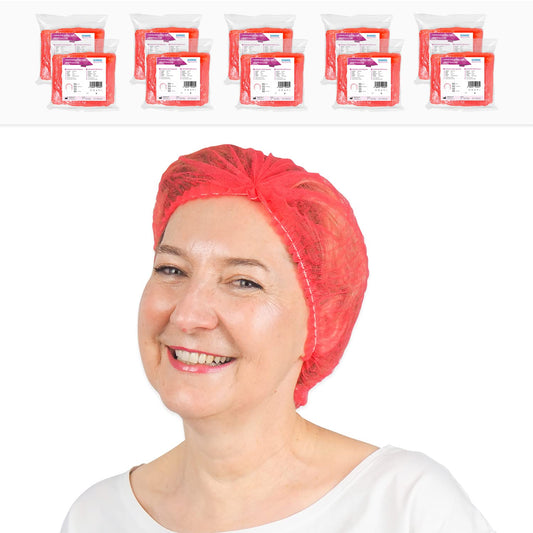 ARNOMED 1000x Disposable Hair Net 52 CM Red, Disposable Head Cover, Cap for Surgery, Gastronomy & Hygiene, Disposable Hair Cap, Disposable Head Cap, Hair Net, Clip Caps, Fabric Hair Protection Cap.