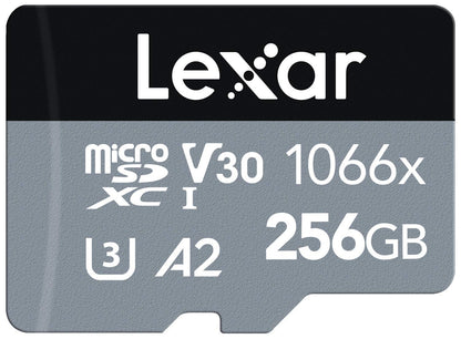 Lexar Professional 1066x Micro SD Card 256GB, microSDXC UHS-I SILVER Series Memory Card, Includes SD Adapter, Up To 160MB/s Read Speed, for Action Cameras, Drones, Mobile Phones (LMS1066256G-BNAAG)