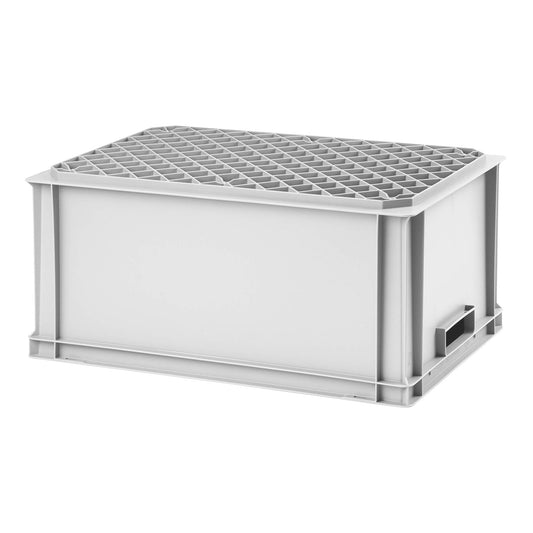 1a-TopStore Euro stacking box EB-628, 600x400x280 mm (LxWxH), reinforced ribbed bottom, grey similar to RAL7001, made of polypropylene, food-safe, 2 handles, approx. 54 liters volume.
