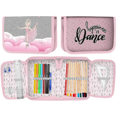 Familando girl's school backpack set Ballerina, 8-piece, ergonomic satchel with reflectors, from 1st grade with pencil case and sports bag (Ballerina)