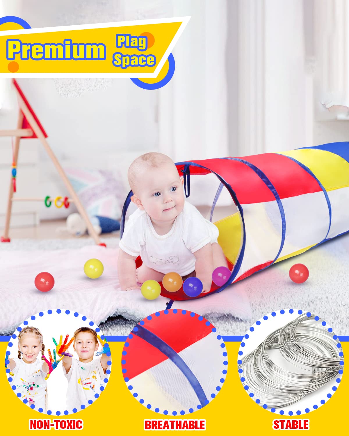 WEEKSUN Tunnel for Kids, 180 cm Play Tunnel for Children, Crawl Tunnel for Kids with Breathable Mesh Window, Pop-up Design with Carry Bag, Tunnel for All Ages, Indoor & Outdoor Use (Ø 46 cm)