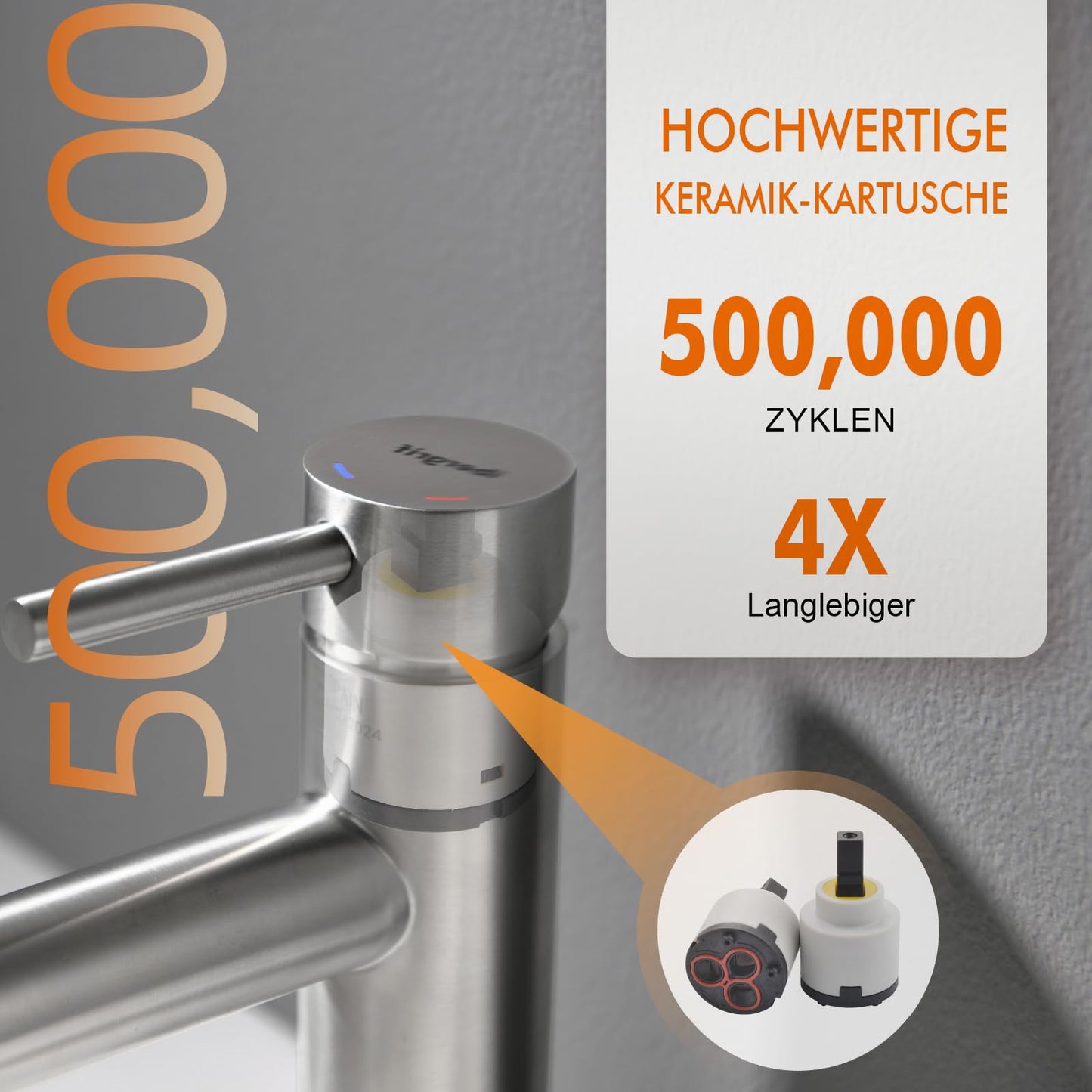 Ibergrif bathroom faucet, stainless steel single lever mixer tap for hot and cold water, drip-free and water-saving, 98mm spout height, grey bathroom fixture M11103.