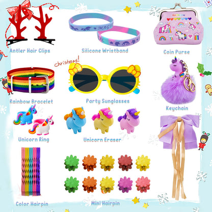 Advent calendar 2025 for girls, Christmas countdown calendar 24 days Christmas countdown unicorn gifts for kids, girls, including hair accessories, hair clips, bracelets, wallet
