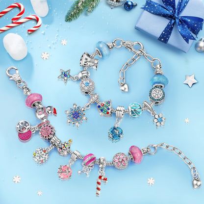 KAZATE Advent Calendar 2025 for Girls, Christmas Jewelry Calendar, 24 Fillings DIY Charms Bracelet Kit, Christmas Gift for Teenagers 6-12 Years, Blue Pink (Pink+Blue)