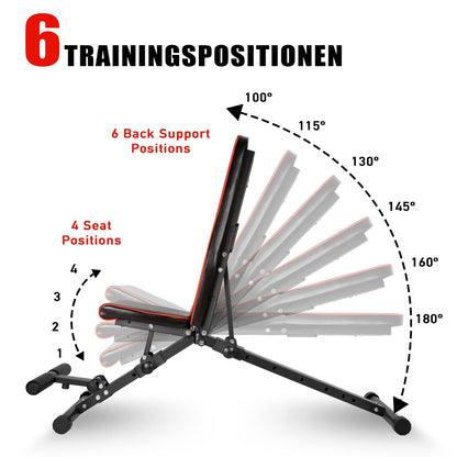 Professional dumbbell | Foldable Deluxe Dumbbell Bench | Space-saving & quick to fold | 21-level adjustable incline bench | Extremely durable with 550 kg weight capacity | With leg rest | Foldable and stable training bench