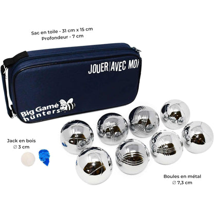 Big Game Hunters 8 Boules Set with rust protection and luxury canvas carry bag - Sturdy 8 Boules Set, Polished and Engraved Official Size.