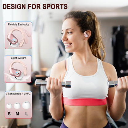 Bluetooth headphones for sports, 75hr wireless headphones with Bluetooth 5.3 and 3D stereo bass, 4 ENC mics for noise cancelling, LED display, IP7 waterproof, USB-C quick charge, in-ear earbuds