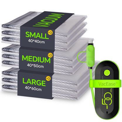 Vacbird Vacuum Bags for Clothes with Electric Pump, 9 Pack (3x 40x40, 3x 40x50, 3x 40x60), Space Saving Vacuum Storage Bags for Clothing Ideal for Travel, Bedding, Moving, Daily Storage.