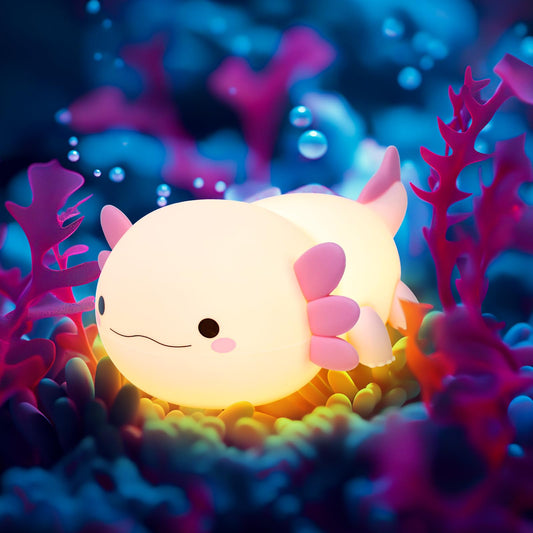 Axolotl night light, children's night light, cute silicone axolotls bedside lamp, rechargeable touch LED dimmable table lamp with 20-minute timer, gift for baby girl boy, room decoration