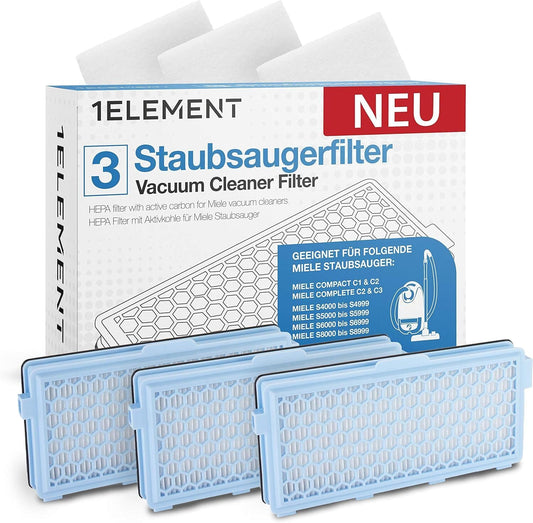 3 filters for Miele vacuum cleaners [Compact C1 & C2, Complete C2 & C3, S8340] - 3 HEPA filters and 3 motor filters for allergy sufferers against fine dust and odors [S4000, S5000, S6000 & S8000 Series]