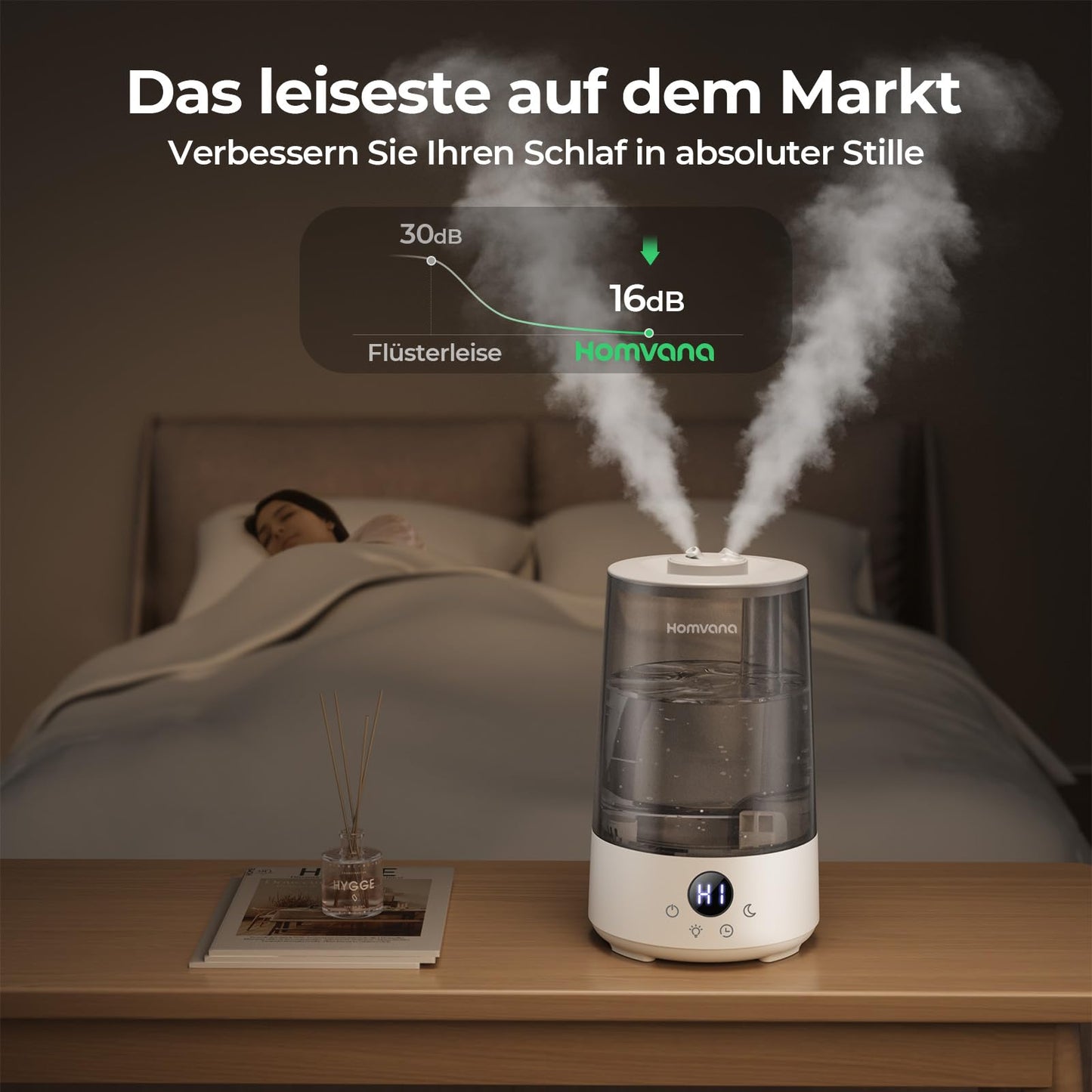 Homvana Humidifier Bedroom Top-Fill, 3.6L 360° Cool Mist 34H Long-lasting, Quiet 16dB (SilentSpray Tech) Small, Nursery Baby, BPA Free, Plant Aromatherapy Diffuser 7-Color Night Light