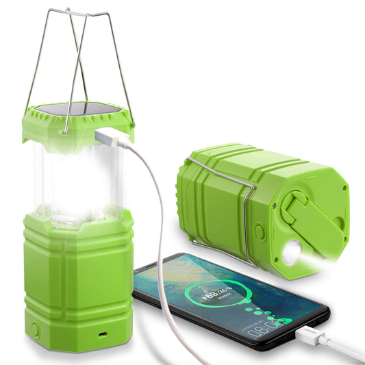LED Camping Lantern Solar, Waterproof LED Camping Lantern, Emergency Light with Hand Crank, Built-in 3000mAh Battery for Hiking, Fishing, SOS, Power Outages (Green)