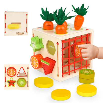 Joyreal 5 In 1 Montessori Toy for 1 2 3 Year Old - Wooden Toy for 1 2 Year Old, Baby Toy, Children's Toy for Girls Boys Sorting Game Carrot Harvest Gifts for Kids