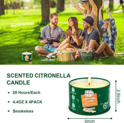 Citronella candles outdoor large, 4x125g citronella candle outside-120hrs burning time lemon candles garden, natural soy wax lemon scented candles set for camping patio picnics summer gift
