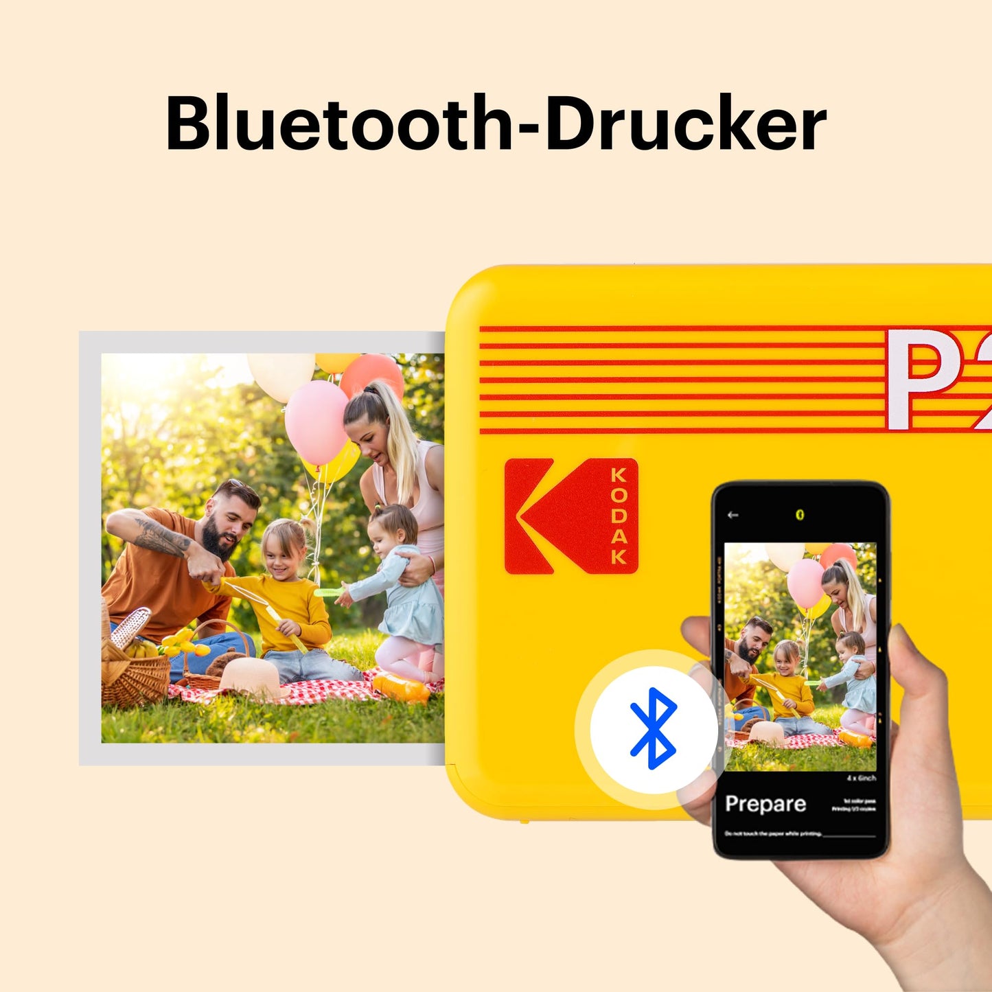 KODAK Mini 2 Retro mobile photo printer for smartphones, mini printer with Bluetooth, 54x86mm, 38 sheet bundle, Yellow