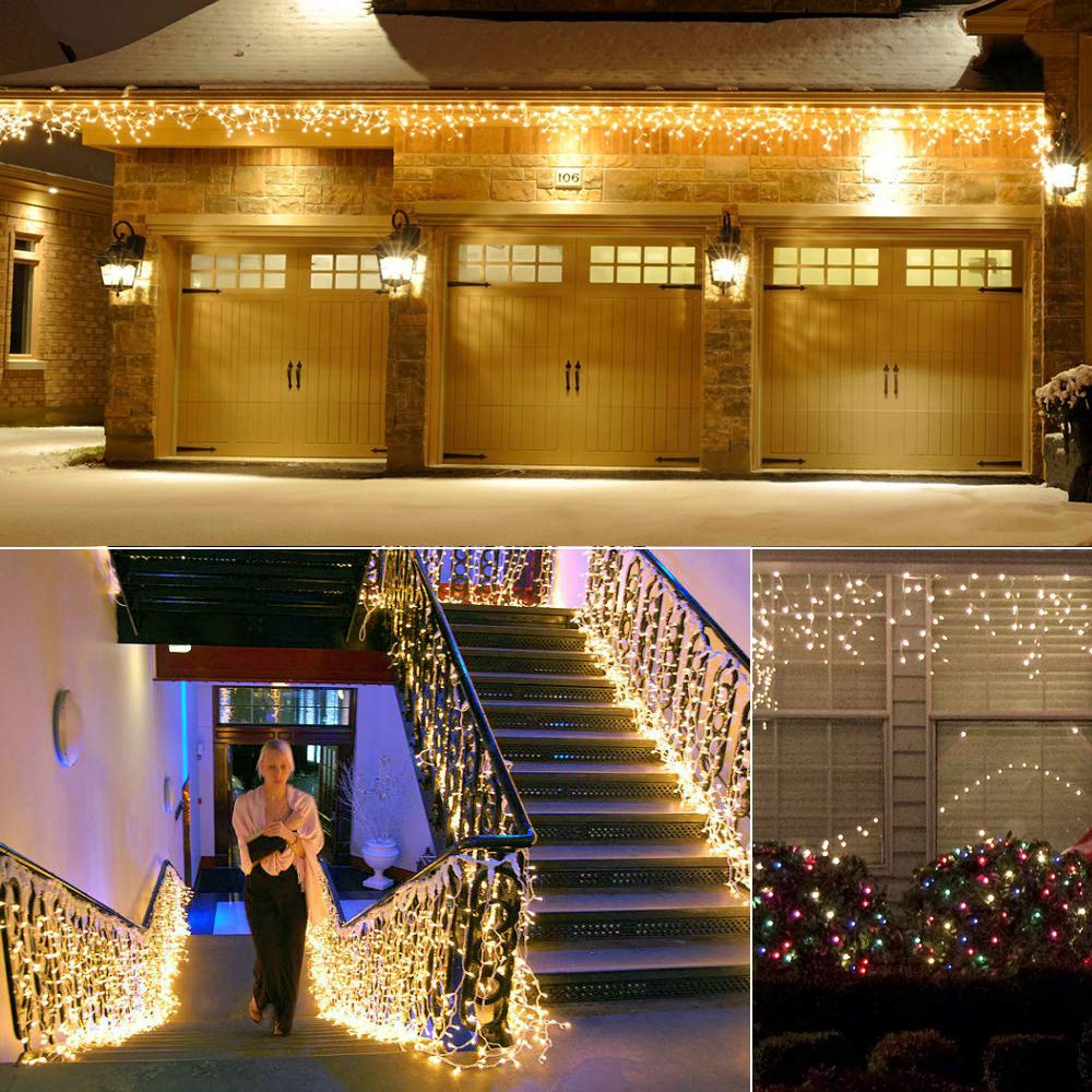 BrizLabs 240 LED Christmas Lights Outdoor Icicle Lights Warm White Curtain Lights Christmas Decorations 8 Modes Indoor Icicle String Lights Curtain for Party, Wedding, Garden