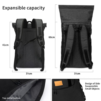 Myhozee Backpack Men Women Water-Resistant Laptop Backpack, Theft-Proof Roll Top Backpacks Daypacks, School Backpack Daypack Trekking Backpacks for Leisure Job Outdoor-Black
