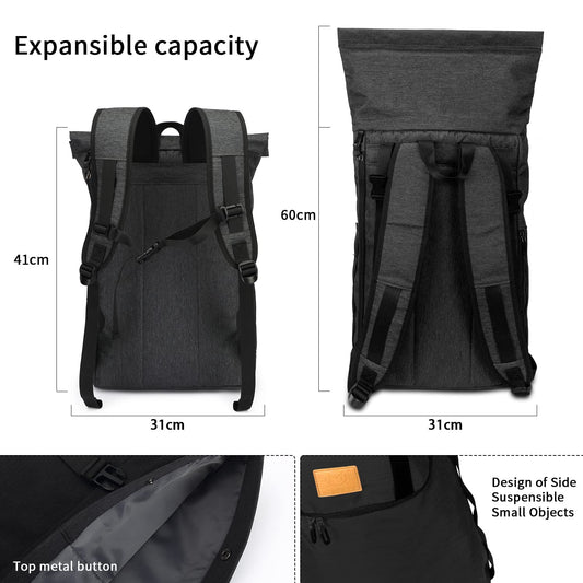 Myhozee Backpack Men Women Water-Resistant Laptop Backpack, Theft-Proof Roll Top Backpacks Daypacks, School Backpack Daypack Trekking Backpacks for Leisure Job Outdoor-Black