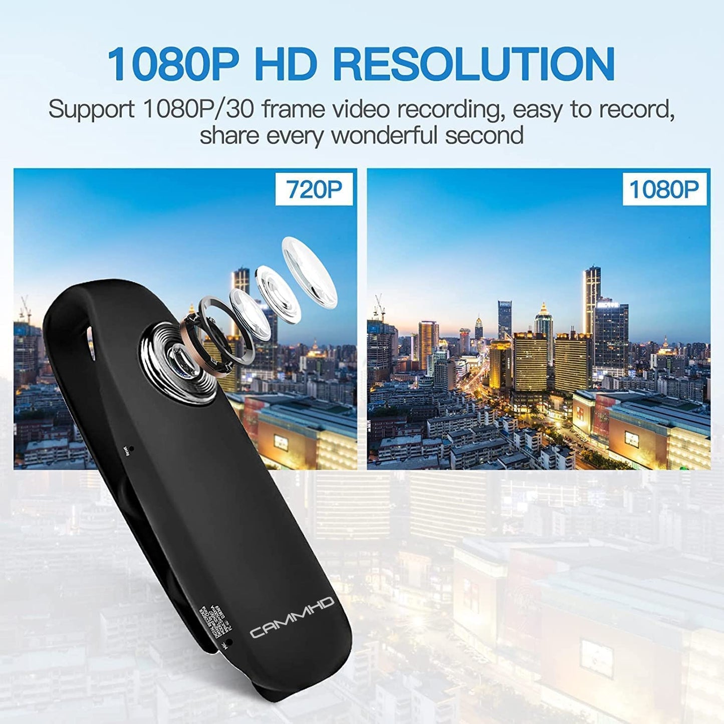 CAMMHD 1080P 64GB Body Camera Full HD Portable Bodycam One-Key Recording Motion Detection, 3-7 Hours Recording, Support OTG Connection (Max Support 512GB)