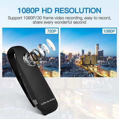 CAMMHD 1080P 64GB Body Camera Full HD Portable Bodycam One-Key Recording Motion Detection, 3-7 Hours Recording, Support OTG Connection (Max Support 512GB)